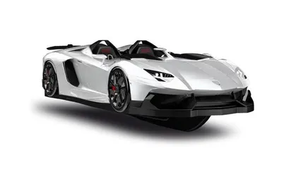 Sleek white Lamborghini SC20 speedster with black trim and wheels, isolated on a white background.